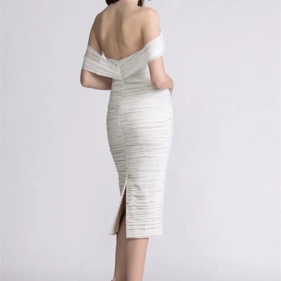 By Watters Joanne Ivory Ruched Slim Off-The-Shoulder Midi Dress Size 10 - Picture 3 of 14